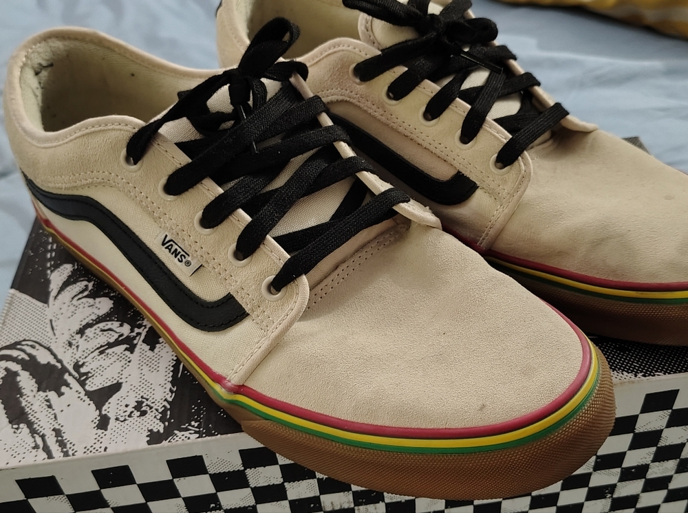 Vans Men's Cream and Black Sneakers